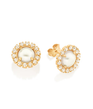 GOLD EARRING WITH PEARL AND CRYSTAL