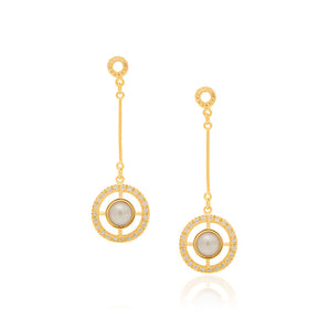 GOLD EARRING WITH PEARL AND ZIRCONIA