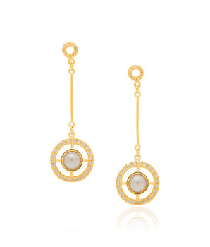 GOLD EARRING WITH PEARL AND ZIRCONIA
