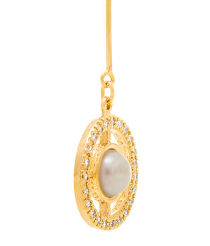 GOLD EARRING WITH PEARL AND ZIRCONIA
