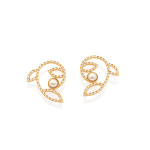 GOLD EARRING WITH PEARL AND ZIRCONIA