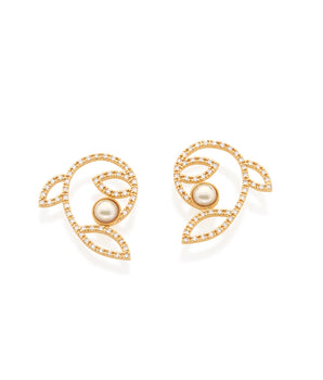 GOLD EARRING WITH PEARL AND ZIRCONIA