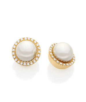 GOLD EARRING WITH PEARL AND ZIRCONIA