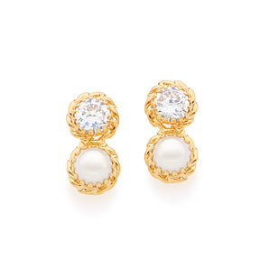 GOLD EARRING WITH PEARL AND ZIRCONIA