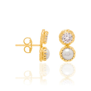 GOLD EARRING WITH PEARL AND ZIRCONIA