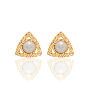 GOLD EARRING WITH PEARL AND ZIRCONIA