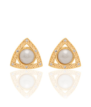 GOLD EARRING WITH PEARL AND ZIRCONIA