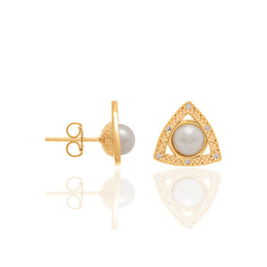 GOLD EARRING WITH PEARL AND ZIRCONIA