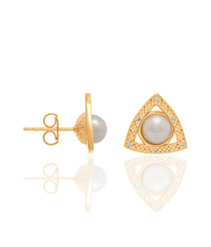 GOLD EARRING WITH PEARL AND ZIRCONIA