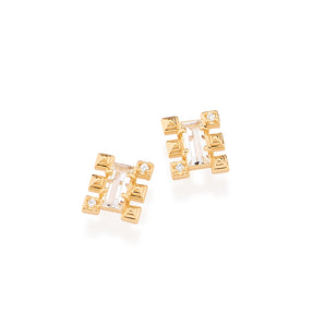 GOLD EARRING WITH CRYSTAL AND ZIRCONIA