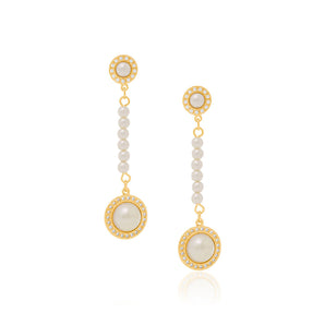 GOLD EARRING WITH PEARL AND ZIRCONIA