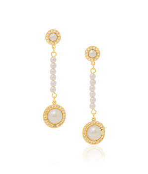 GOLD EARRING WITH PEARL AND ZIRCONIA