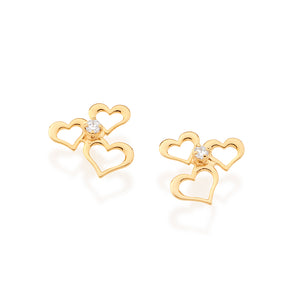 GOLD PLATED HOLLOW HEART HUGGIE EARRINGS WITH ZIRCONIA