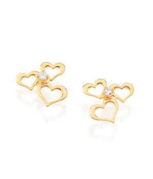 GOLD PLATED HOLLOW HEART HUGGIE EARRINGS WITH ZIRCONIA