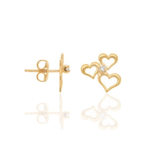 GOLD PLATED HOLLOW HEART HUGGIE EARRINGS WITH ZIRCONIA