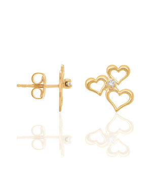 GOLD PLATED HOLLOW HEART HUGGIE EARRINGS WITH ZIRCONIA
