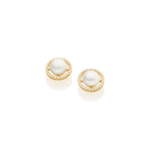 GOLD EARRING WITH ZIR AND PEARLS