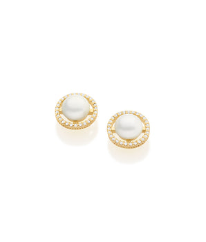 GOLD EARRING WITH ZIR AND PEARLS