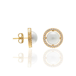 GOLD EARRING WITH ZIR AND PEARLS