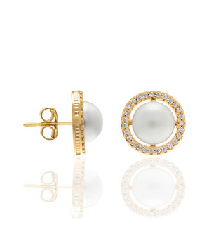 GOLD EARRING WITH ZIR AND PEARLS