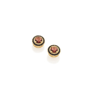 GOLD EARRING WITH ZIR BLACK AND APLICATION RHODIUM BLACK AND CRISTALS