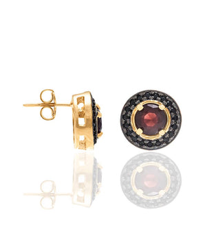 GOLD EARRING WITH ZIR BLACK AND APLICATION RHODIUM BLACK AND CRISTALS