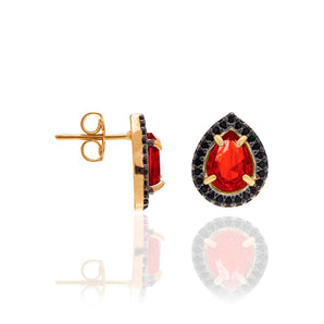 GOLD EARRING WITH ZIR BLACK AND APLICATION RHODIUM BLACK AND CRISTALS