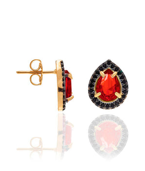 GOLD EARRING WITH ZIR BLACK AND APLICATION RHODIUM BLACK AND CRISTALS