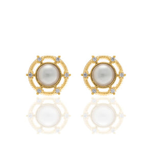GOLD EARRING WITH PEARL AND ZIRCONIA