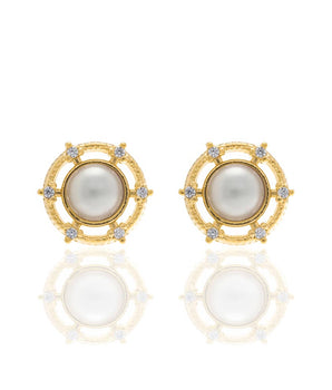 GOLD EARRING WITH PEARL AND ZIRCONIA