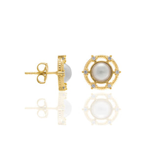 GOLD EARRING WITH PEARL AND ZIRCONIA