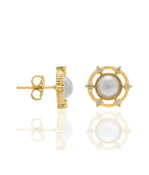 GOLD EARRING WITH PEARL AND ZIRCONIA