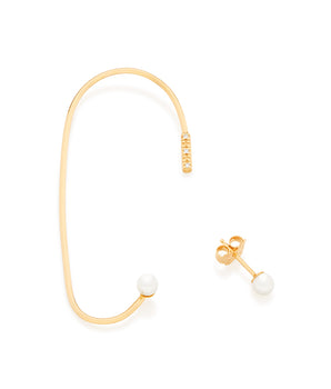 GOLD EARRING WITH PEARL AND ZIRCONIA