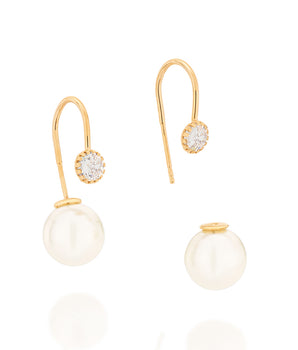 GOLD EARRING WITH PEARL AND ZIRCONIA