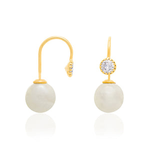 GOLD EARRING WITH PEARL AND ZIRCONIA