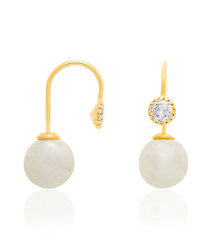GOLD EARRING WITH PEARL AND ZIRCONIA