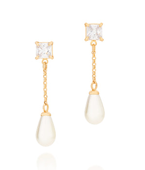 GOLD EARRING WITH PEARL AND ZIRCONIA