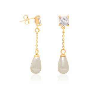 GOLD EARRING WITH PEARL AND ZIRCONIA