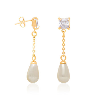 GOLD EARRING WITH PEARL AND ZIRCONIA