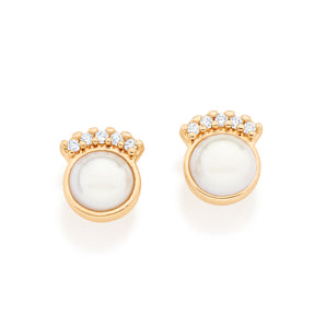 GOLD EARRING WITH PEARL AND ZIRCONIA