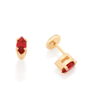 GOLD KID'S NAVETTE EARRING IN RED