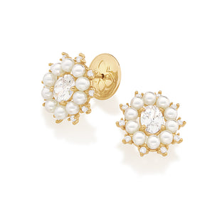 GOLD EARRING WITH PEARL AND ZIRCONIA