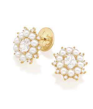 GOLD EARRING WITH PEARL AND ZIRCONIA
