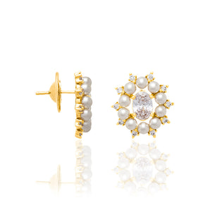 GOLD EARRING WITH PEARL AND ZIRCONIA