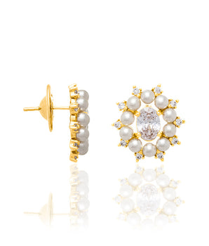 GOLD EARRING WITH PEARL AND ZIRCONIA