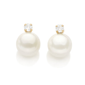 GOLD EARRING WITH PEARL AND ZIRCONIA
