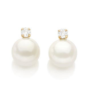 GOLD EARRING WITH PEARL AND ZIRCONIA