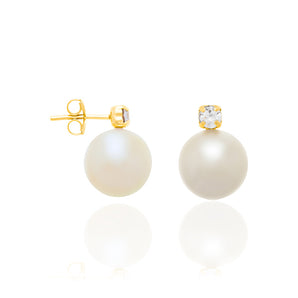 GOLD EARRING WITH PEARL AND ZIRCONIA