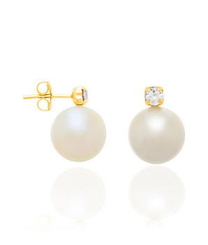 GOLD EARRING WITH PEARL AND ZIRCONIA