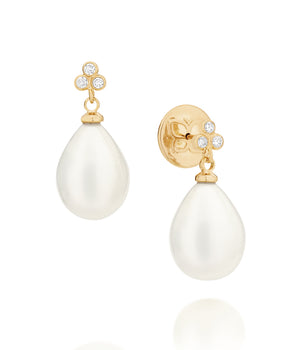 GOLD EARRING WITH PEARL AND ZIRCONIA